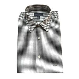 Club Room Mens Regular Fit Gingham Check Dress Shirt White Black Small 14-14.5